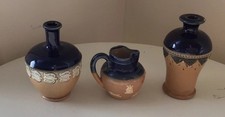 3 Antique Mini , Small Royal Doulton Lambeth Pitcher ,Vase Blue and Tan