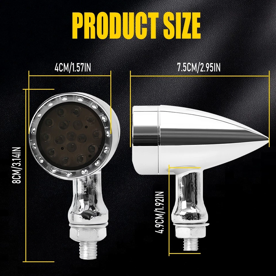 Chrome Bullet Motorcycle LED Front Amber Blinker Turn Signal Light For Harley - Image 4 of 4