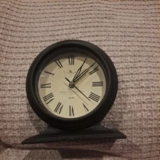 FirsTime Manufactory No. 457 Round Black Plastic Roman Numeral Desk Clock 