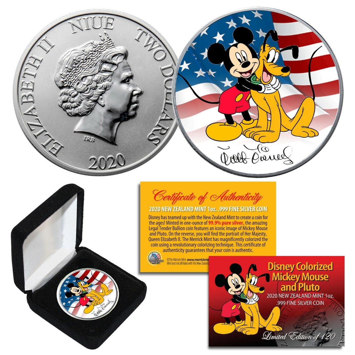 2020 NZM Nieu 1 OZ SILVER MICKEY MOUSE & PLUTO Americana Disney