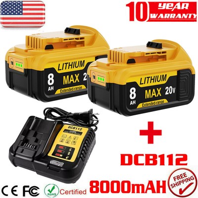 For DeWalt 20V 20 Volt Max 8.0AH Lithium Ion Battery DCB206-2 DCB205 DCB200-2 US
