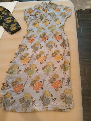 1960 Custom made Chinese Jacquard Silk Qipao Cheongsam Wiggle Dress - San Fran.
