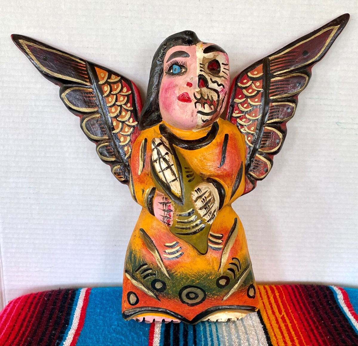 Mexican Folk Art Carved Wood Full Wing Angel Wall Spanish Colonial