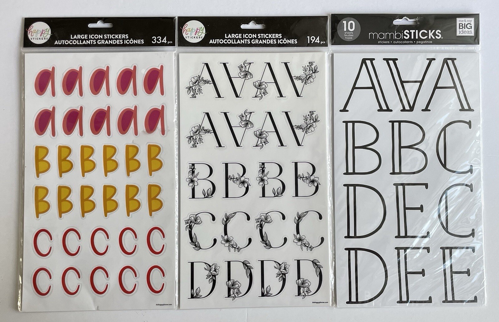 Happy Planner Large Icon Letter Stickers Mambi Sticks Lot of 3 New