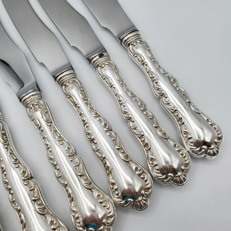 8 Cuchillos de Pescado 8 Abedules Esterlina Luis XV Hojas Nuevas Excelente Estado Sin Mono Foto 4 de 4