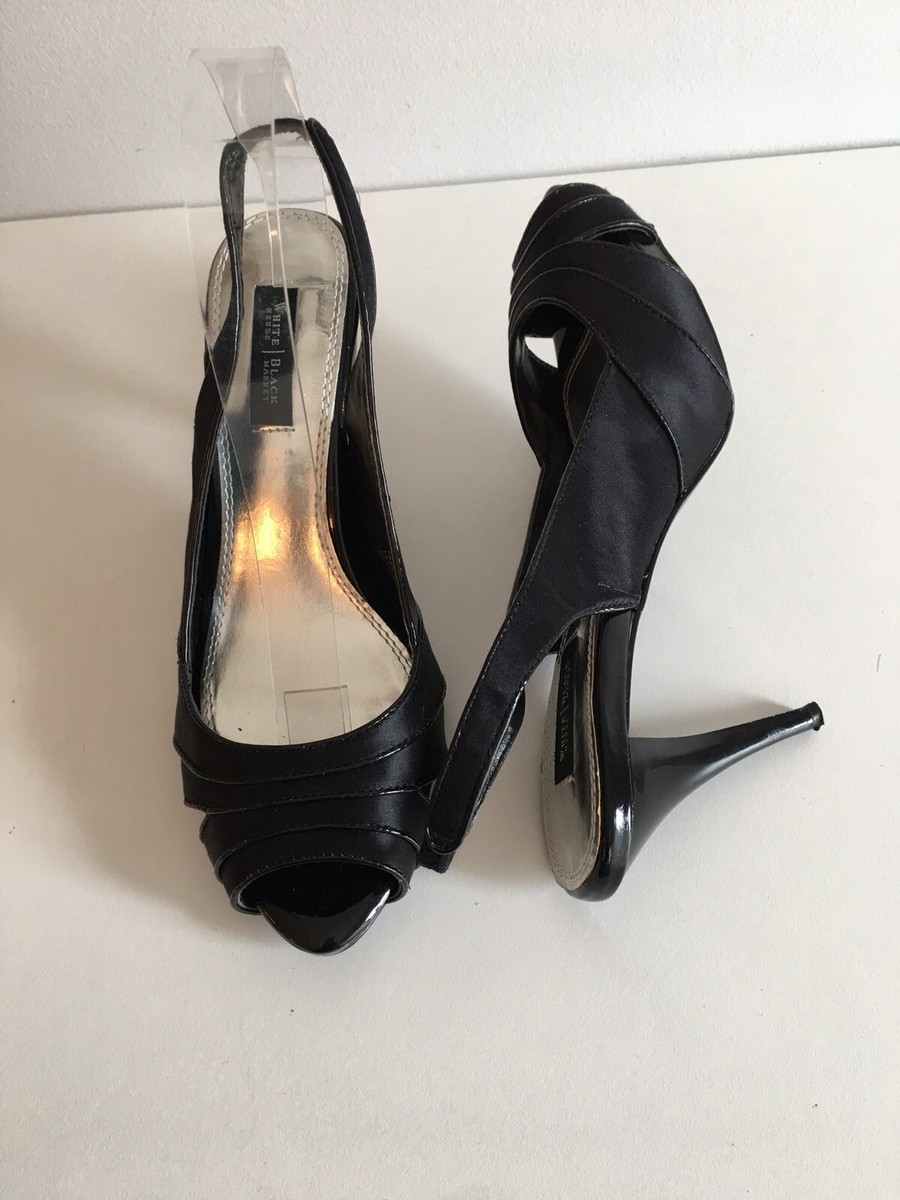 WHITE HOUSE BLACK MARKET DONATELLA SLINGBACK BLACK PEEP TOE HEELS PUMPS SZ  M