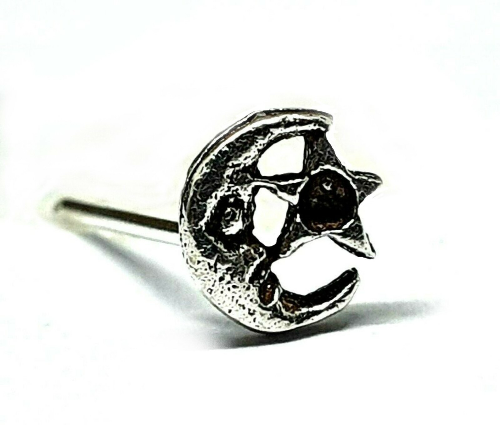Moon Star Nose Stud Constellation 22g (0.6mm) Vintage 925 Silver Straight Stud