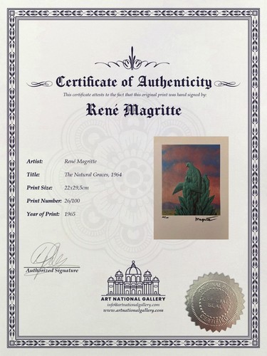 René Magritte, Original Hand-signed Lithograph with COA & Appraisal of $3,500&.- - Picture 5 of 12