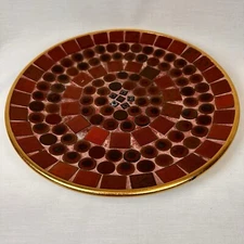Vintage-Mid Century Modern-Mosaic Round Platter w/ Gold Trim - Earthtones