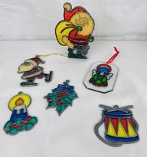 Vintage Plastic Stained Glass Christmas Tree Ornaments Suncatchers Candle Holder