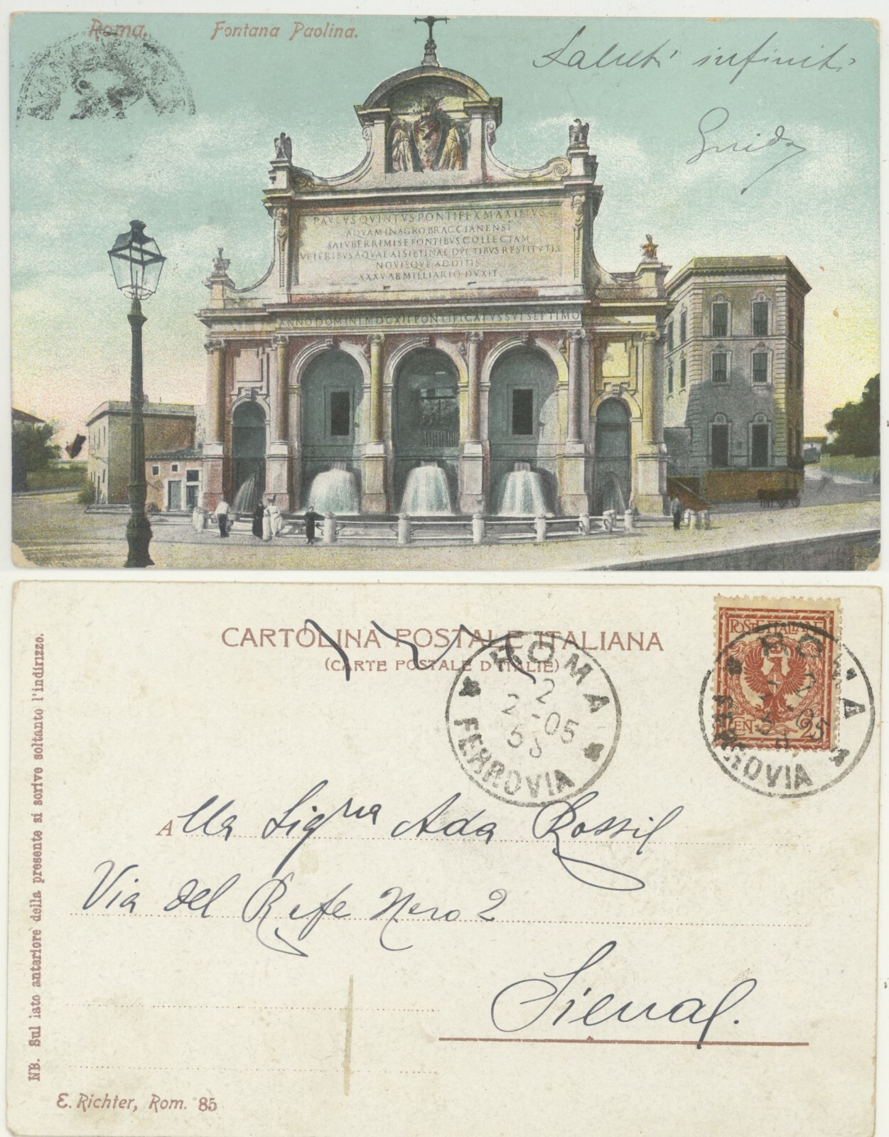 ROMA -FONTANA PAOLINA 1905 CARTOLINA