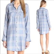 JACK by BB DAKOTA sz Small Shirt Dress Plaid Long Sleeves Button Front Gray Blue