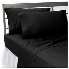 1000 Thread Count 100 Egyptian Cotton Bed Sheet Set,1000 TC, QUEEN, Black Solid