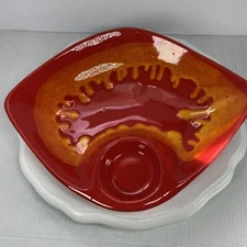 Vintage USA Calif #743 Chip And Dip Tray No Bowl MCM Red And Orange
