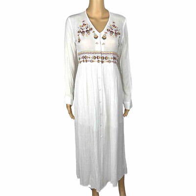 En Creme Cotton Dress Size XS White Embroidered Long Sleeve Button Down  Tunic | eBay