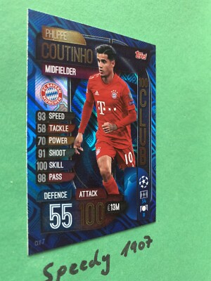 Topps Champions League 2019 2020 Club 100 Coutinho Match Attax EXTRA One Hundred