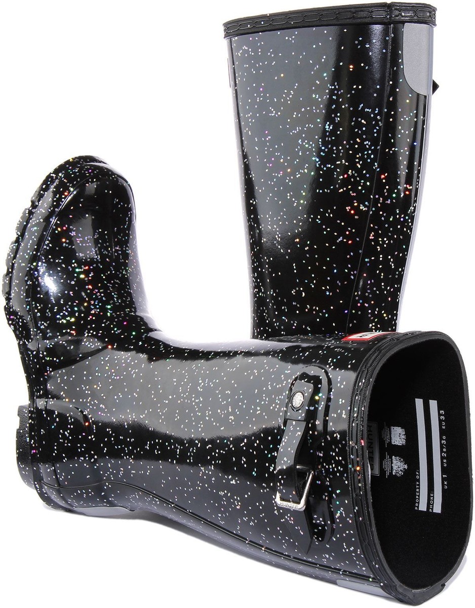 Hunter Original Giant Glitter Boys Kids Rain Unisex Boot Black