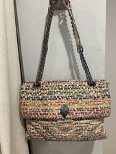 Kurt Geiger Multi Color Fabric Large Purse With Metallic Chain Straps