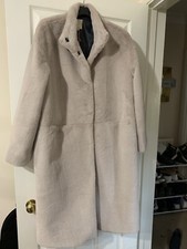 Bnwt White Stuff Faux Fur Long Coat Size 20 Knee Length Gorgeous Nude Beige