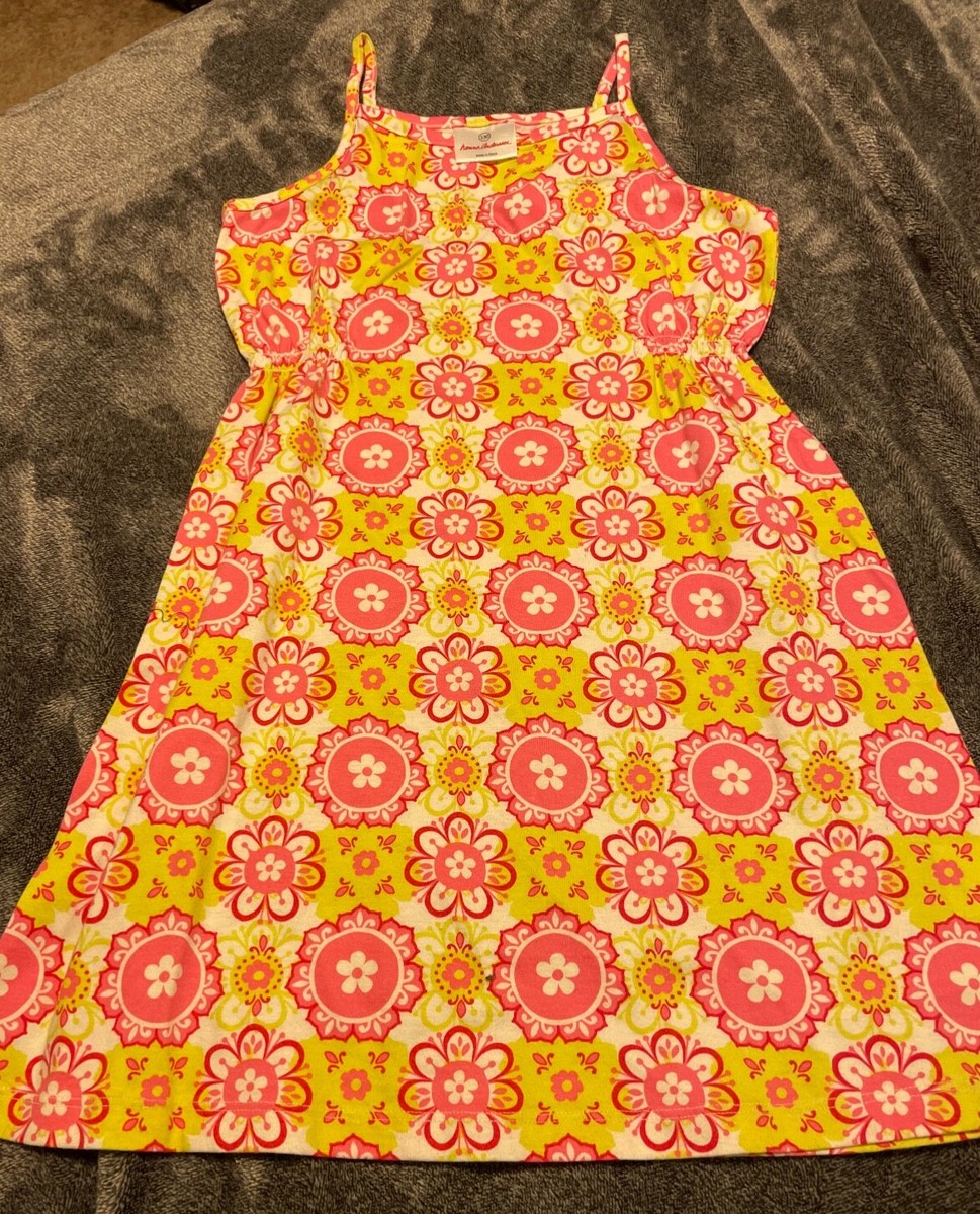 Robe Fille Hanna Andersson Rayures Aqua Et Gris Taille 130/8 - En Coton, Manches Longues, Occasion Très Bon état, Livraison USA Gratuite !