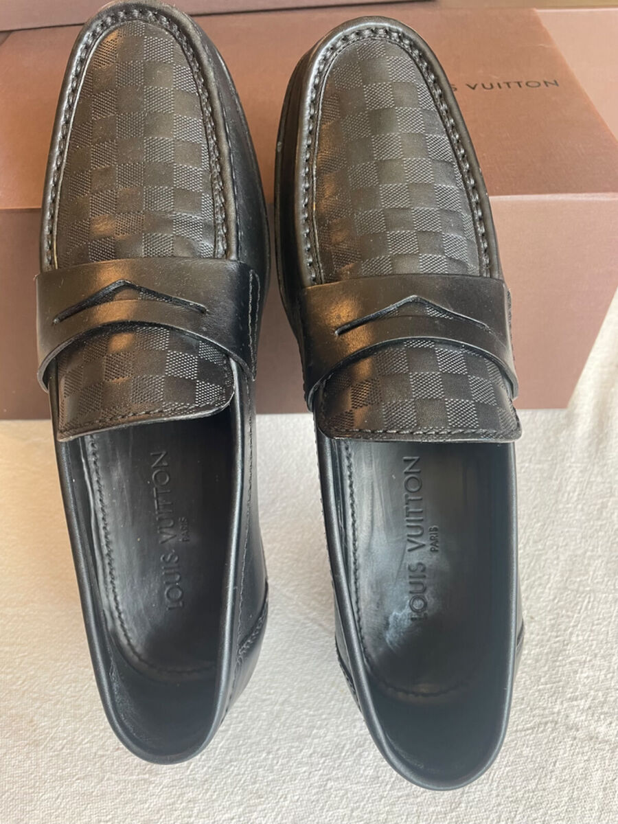 LOUIS VUITTON Black Penny Loafers Checked design, Box, Bags LOUIS VUITTON Black Penny Loafers Checked design, Box, Bags