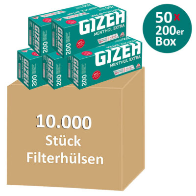 10000 Stück GIZEH Menthol EXTRA Zigarettenhülsen (50 x 200) Filter Hülsen