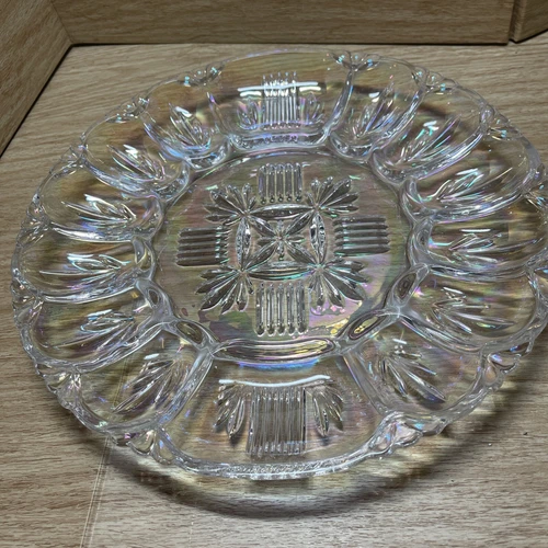 Vtg Georgetown Iridescent Carnival Glass Deviled Egg Tray by Federal Glass Mint