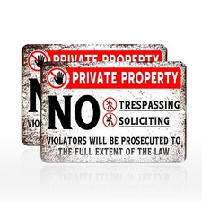 2Pack Private Property No Trespassing Soliciting Sign Rust Free Metal Sign 8x12"