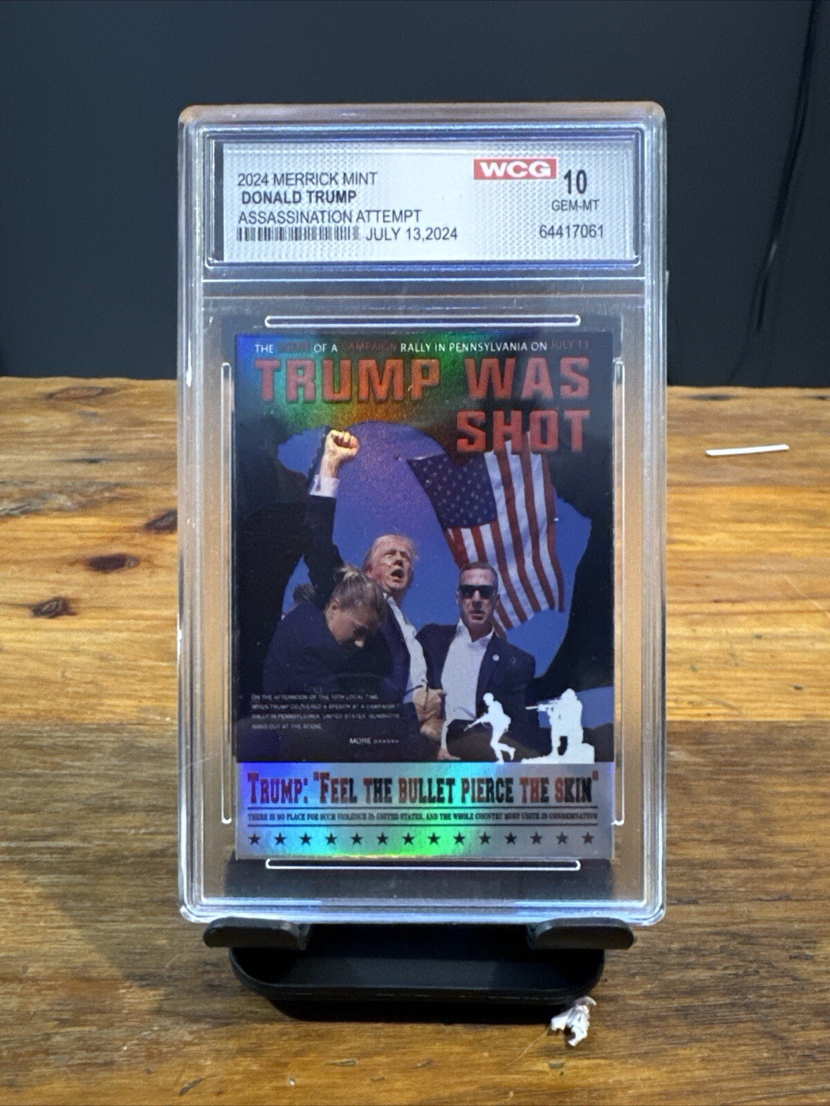 DONALD TRUMP Assassination Attempt Photo Official Trading Card WCG 10 Slabbed