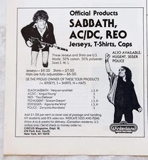 AC/DC~BLACK SABBATH~REO~CLASSIC ROCK T-SHIRTS CAPS 1981 PRINT AD ADVERT CLIPPING