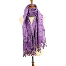 Purple Paisley Pashmina Silk Scarf Wrap Fringe Rectangular 72x28