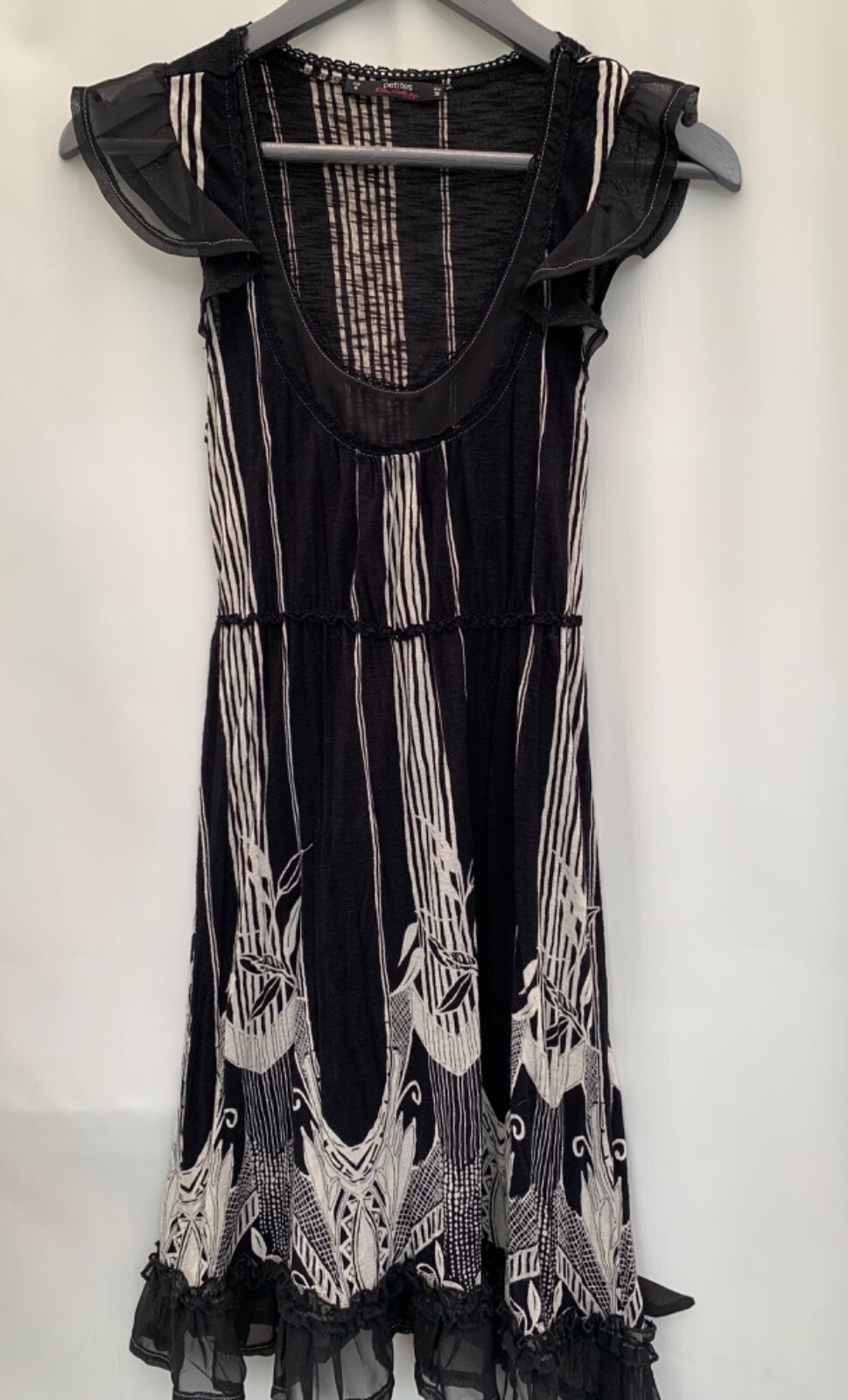 Miss Selfridge black white stripe dress Size 8 frill detail  womens