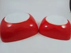 2 Pyrex Primary Red Square Nesting Bowls Hostess 515-B,1-1/2 Qt & 525-B,2-1/2 Qt