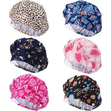 6 PCS Satin Lined Scrub Caps Women Nurse Surgical Hat Buttons Ponytail Pouch