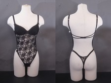 Vintage NWTs Frederick's of Hollywood Black Lace Sheer Teddy Bodysuit Small NOS
