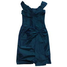 Vera Wang Dress US 6 UK 10 Silk Teal Green Off Shoulder Cocktail Ruched Bow Knot
