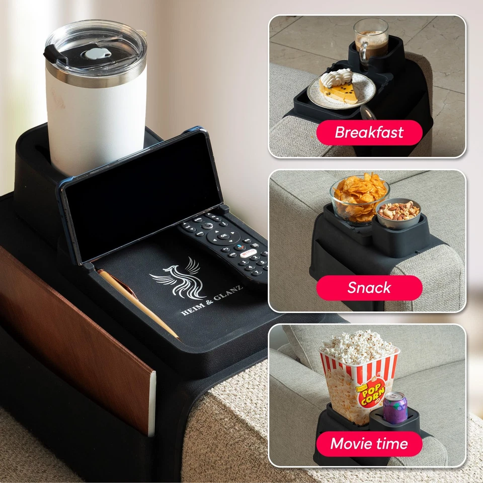 Anti-Spill Silicone Couch Arm Tray & Cup Holder Set (2-Pack) | Non-Slip Armre... - Image 3 of 4
