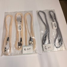 Lot of 5 Mixed USB-A  USB-C to Lightning Braided Fast Charging Cables 6ft 10ft
