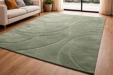 Sage Green Wool Area Rug Hand Tufted Modern Abstract for Living Room Carpet