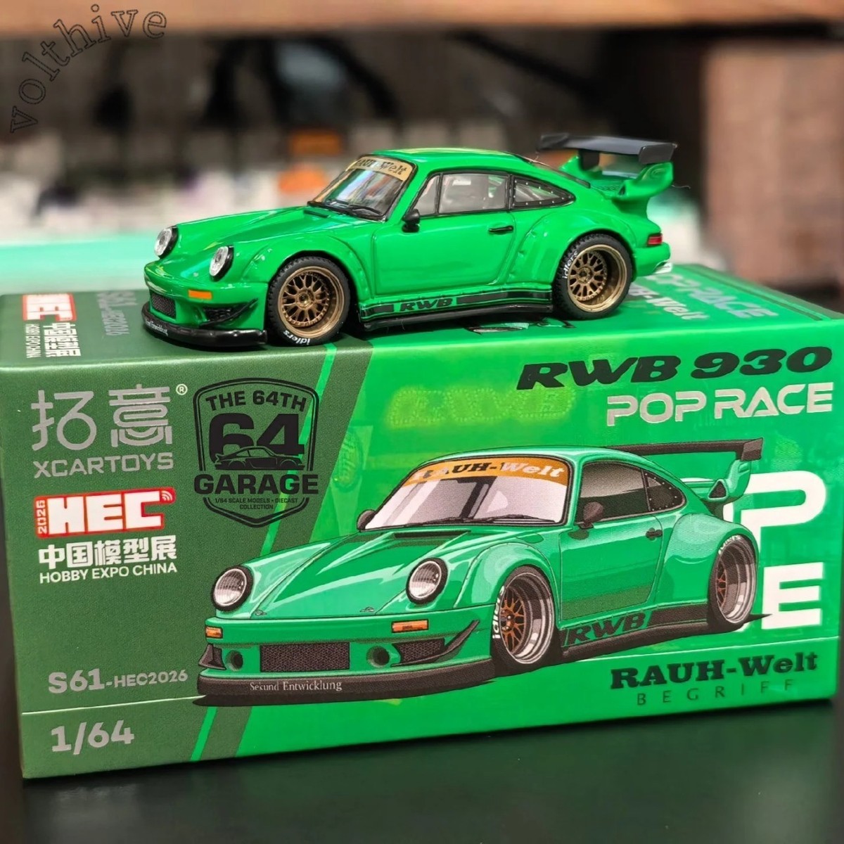 POP RACE 1:64 RWB 930 Porsche Green 2026 HEC Expo Diecast Car Toy