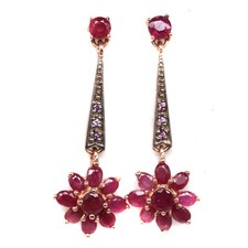 925 Sterling Silver Red Ruby Pink Sapphire Earrings Rose Gold Plated