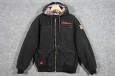 Vintage Snap On Tools Canvas Quilted Hooded Full Zip Black Jacket Mens Size L