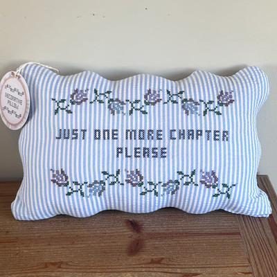 JUST ONE MORE CHAPTER PLEASE Cross Stitched Decorative Pillow Floral Stripe NWT