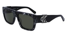 New CALVIN KLEIN JEANS CKJ-23654S 073 Black  White Sunglasses, Green Lenses