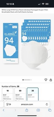 KF94 4-Layer Flat-Fold White Large Face Mask 30 Pack