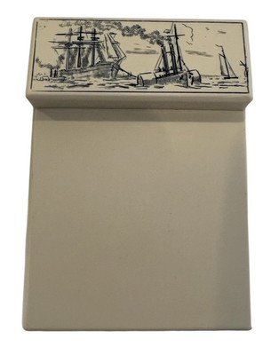 Comoy s of London Faux Scrimshaw Ships Desk Post-It Note Holder - RARE