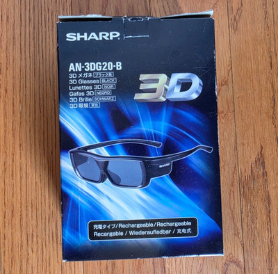 Sharp 3D Rechargeable Glasses 3D AN-3DG20-B Glasses With Box Charger And Manual