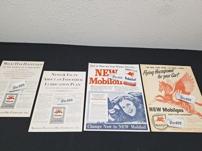 4 Vintage 1945 MOBILGAS MOBILOIL MOBIL GAS and OIL Print Ads Magazine Ads