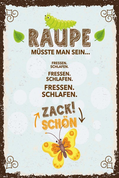 Holzschild 30X20 Cm Raupe MüSste Man Sein Fressen Schlafen Deko Geschenk Schild-image