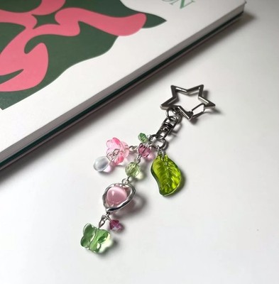 TXT TEMPTATION Inspired Beaded Keychain Pink Green KPOP MOA Fan Gift Handmade 